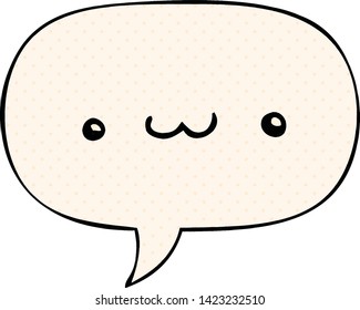 happy cartoon expression with speech bubble in comic book style