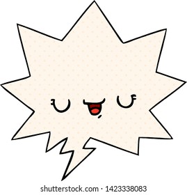 happy cartoon expression with speech bubble in comic book style