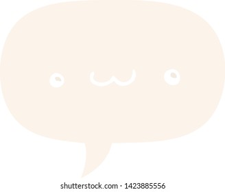 happy cartoon expression with speech bubble in retro style