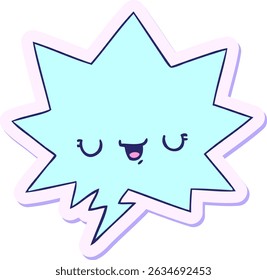 expressão de desenho animado feliz com adesivo de balão de fala em cores neon brilhantes