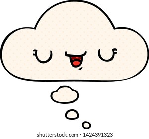 happy cartoon expression with thought bubble in comic book style