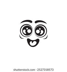 Ojo de dibujos animados feliz en Vector. Expresión de ojos sorprendidos en blanco y negro