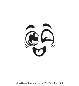 Ojo de dibujos animados feliz en Vector. Expresión de ojos sorprendidos en blanco y negro