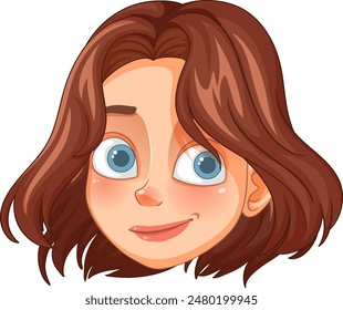 Happy cartoon face with brown hair