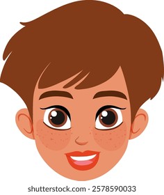 Happy cartoon face with brown hair