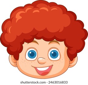 Happy cartoon face with curly red hair