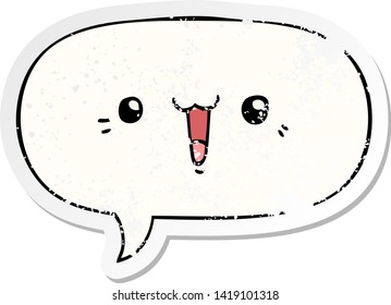 Happy Cartoon Gesicht mit Sprachblase bedrückte alte Aufkleber