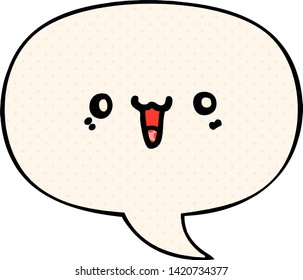 happy cartoon face with speech bubble in comic book style