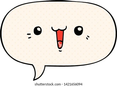 happy cartoon face with speech bubble in comic book style