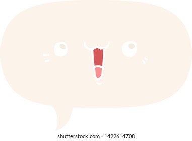 happy cartoon face with speech bubble in retro style