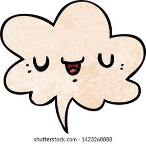 happy cartoon face with speech bubble in retro texture style