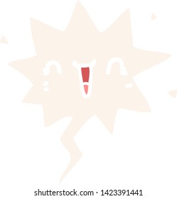 happy cartoon face with speech bubble in retro style