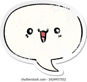 caricatura feliz cara con burbuja de habla pegatina vieja angustiada
