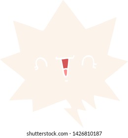 happy cartoon face with speech bubble in retro style