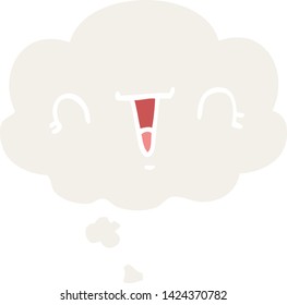 happy cartoon face with thought bubble in retro style