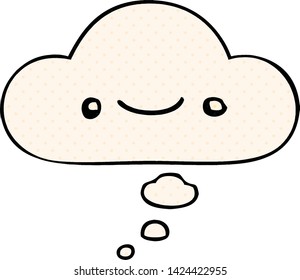 happy cartoon face with thought bubble in comic book style
