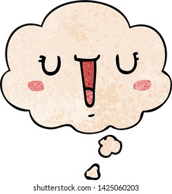 caricatura feliz con burbuja de pensamiento en estilo de textura gruesa