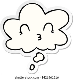 happy cartoon face with thought bubble as a printed sticker