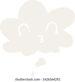 happy cartoon face with thought bubble in retro style