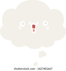 happy cartoon face with thought bubble in retro style
