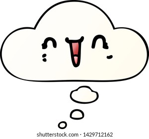 happy cartoon face with thought bubble in smooth gradient style
