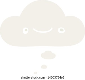happy cartoon face with thought bubble in retro style