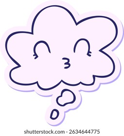 happy cartoon face with thought bubble as a printed sticker in bright neon colors