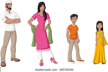 Happy cartoon family. Indian people. 