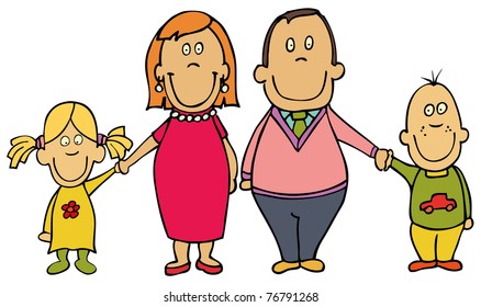	Happy cartoon family - mother, father and kids