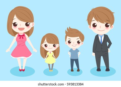 happy cartoon family smile happily with blue background