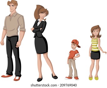 Happy cartoon family. White people. 