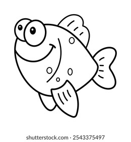 Happy Cartoon Fish Outline. The image depicts a cartoon fish drawn in a simple and playful vector style. The fish is smiling broadly and has large, round eyes.