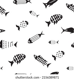 Felices dibujos animados de la ilustración vectorial de peces. Patrón sin foco. 