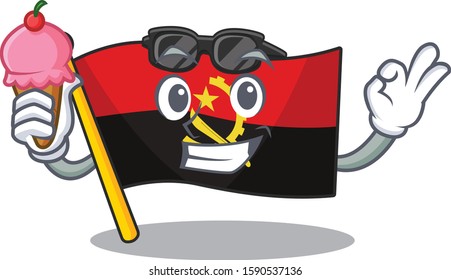 Happy cartoon of flag angola Scroll with ice cream