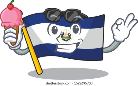 Happy cartoon of flag el salvador Scroll with ice cream