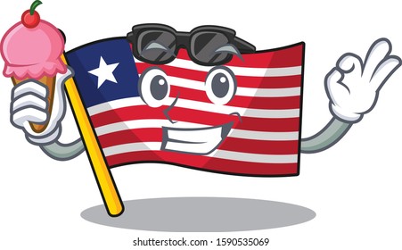 Happy cartoon of flag liberia Scroll with ice cream