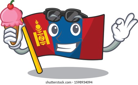 Happy cartoon of flag mongolia Scroll with ice cream