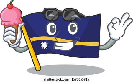Happy cartoon of flag nauru Scroll with ice cream
