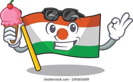Happy cartoon of flag niger Scroll with ice cream