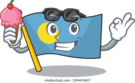 Happy cartoon of flag palau Scroll with ice cream