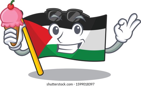 Happy cartoon of flag palestine Scroll with ice cream