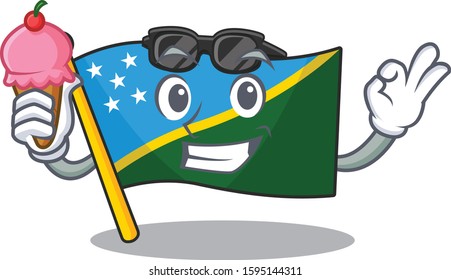 Happy cartoon of flag solomon island Scroll with ice cream