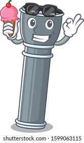 Happy cartoon of flashlight Scroll with ice cream
