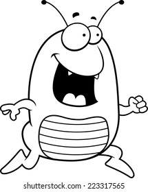 A happy cartoon flea running and smiling.