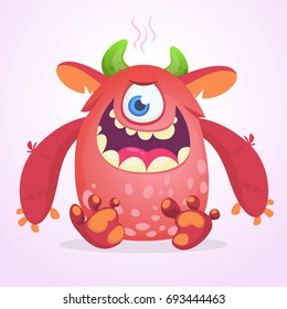 Happy cartoon fluffy monster. Vector character