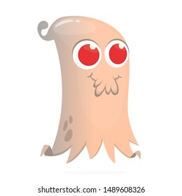 Happy cartoon flying ghost. Vector illustration of funny ghost character