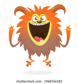 Happy cartoon flying  monster. Halloween vector illustration of funny monster 