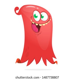 Happy cartoon flying monster smiling. Vector illustration of funny ghost character