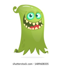 Happy cartoon flying monster. Vector illustration of funny ghost character