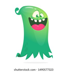 Happy cartoon flying monster. Vector illustration of funny ghost character